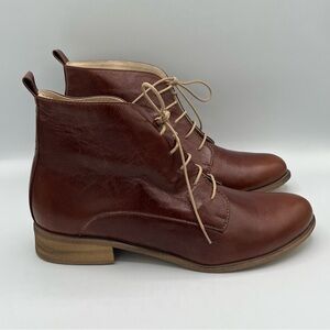 Julia Bo Burton Lace-Up Derby Boots Brown Leather Ankle Booties